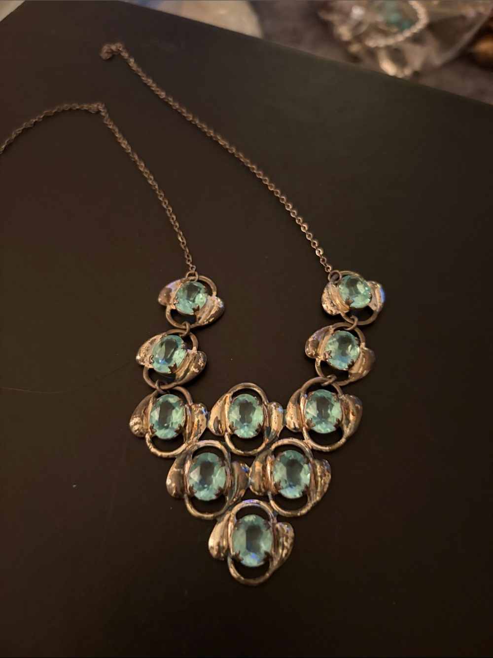Silver-Tone Aqua Crystal Statement Necklace - Women Jewelry